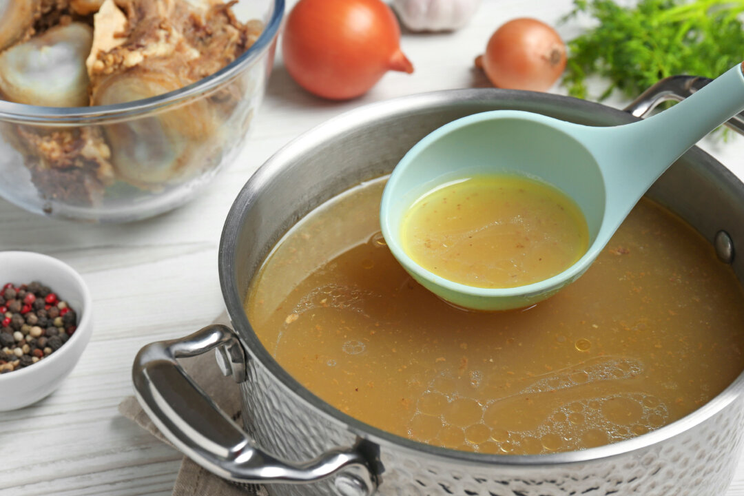 Naturally high in the protein known as collagen, bone broth is a clear soup cooked from animal bones with connective tissue and some meat. (Shutterstock)