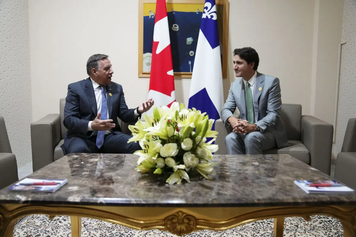 Prime Minister Justin Trudeau takes part in a bilateral meeting with Premier François Legault during the Francophonie Summit in Djerba, Tunisia, Nov. 19, 2022. (The Canadian Press/Sean Kilpatrick)
