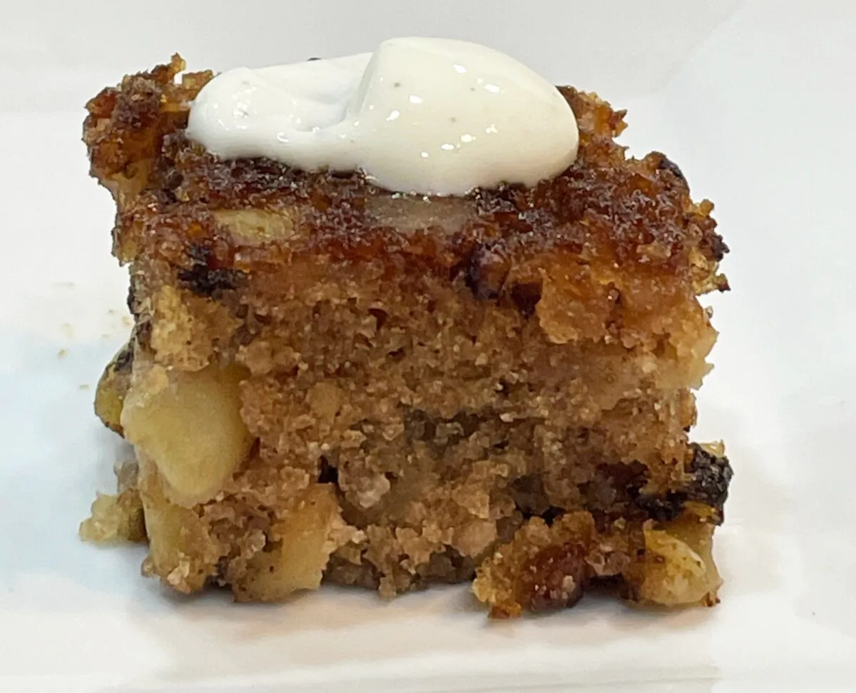 Serve small squares of the cooled cake with a dollop of freshly whipped cream. (Courtesy of Rona Simmons)