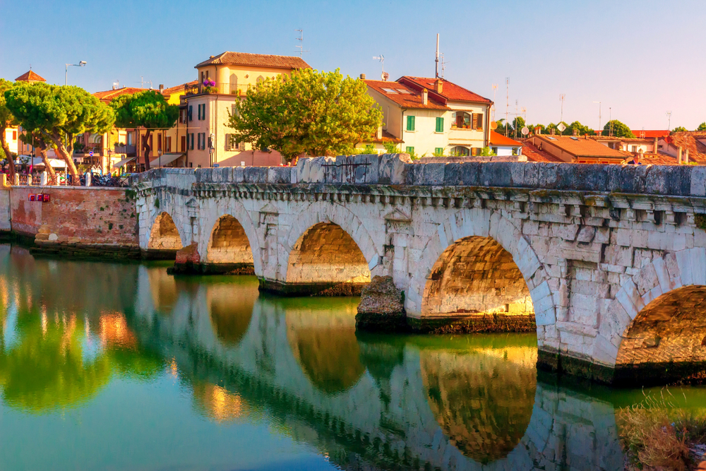 Rimini,Cityscape.,Famous,Bridge,Of,Tiberius,In,Rimini,,Italy.,Ancient