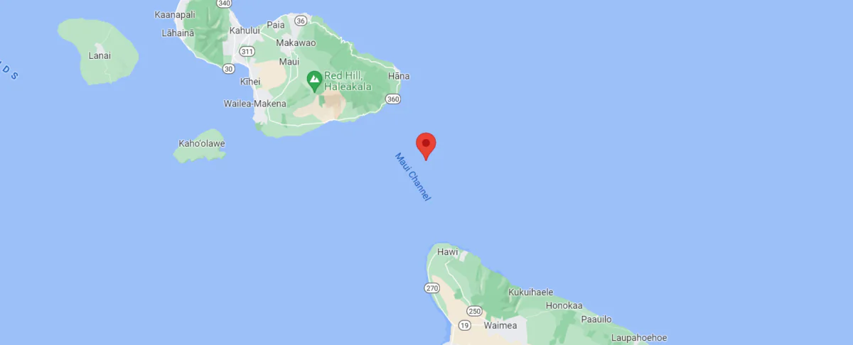 A map shows the location of Hana, Maui, in the Maui Channel of the Pacific Ocean, Hawaii, on Dec. 17, 2022. (Google Maps)