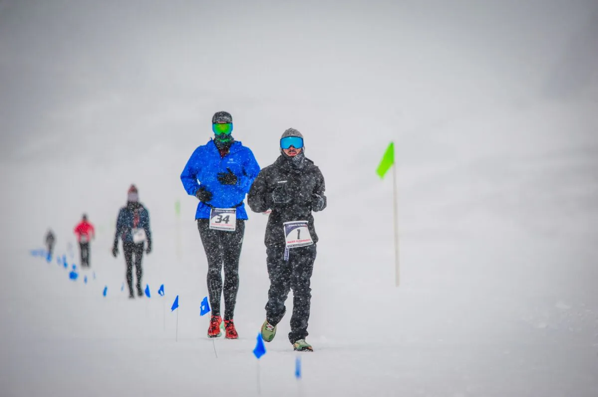 Runners participate in the Antarctic Ice Marathon, in Union Glacier, Antarctica, on Dec. 14, 2022. (Mark Conlon/Antarctic Ice Marathon/Handout via Reuters)