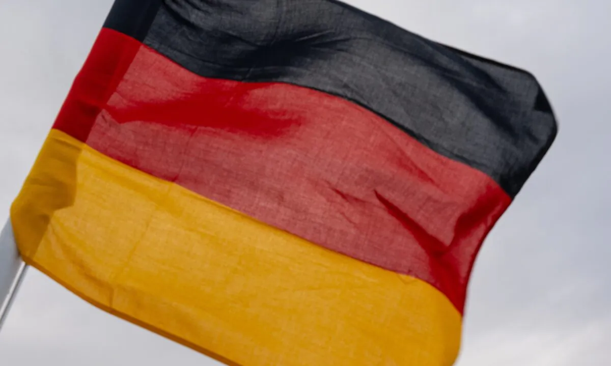 A German flag in front of the newly-completed LNG terminal near Wilhelmshaven, Germany, on Nov. 15, 2022. (David Hecker/Getty Images)