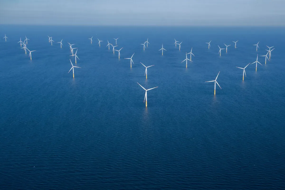 A wind turbine farm in the Baltic Sea, northeast of Rugen Island in Germany, on June 16, 2022. (Fred Tanneau/AFP via Getty Images)