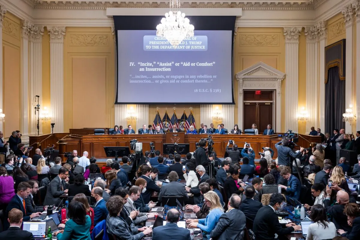 Members of the House Select Committee to Investigate the January 6 Attack on the U.S. Capitol hold its last public meeting in the Canon House Office Building on Capitol Hill on Dec. 19, 2022 in Washington. (Jim Lo Scalzo-Pool/Getty Images)