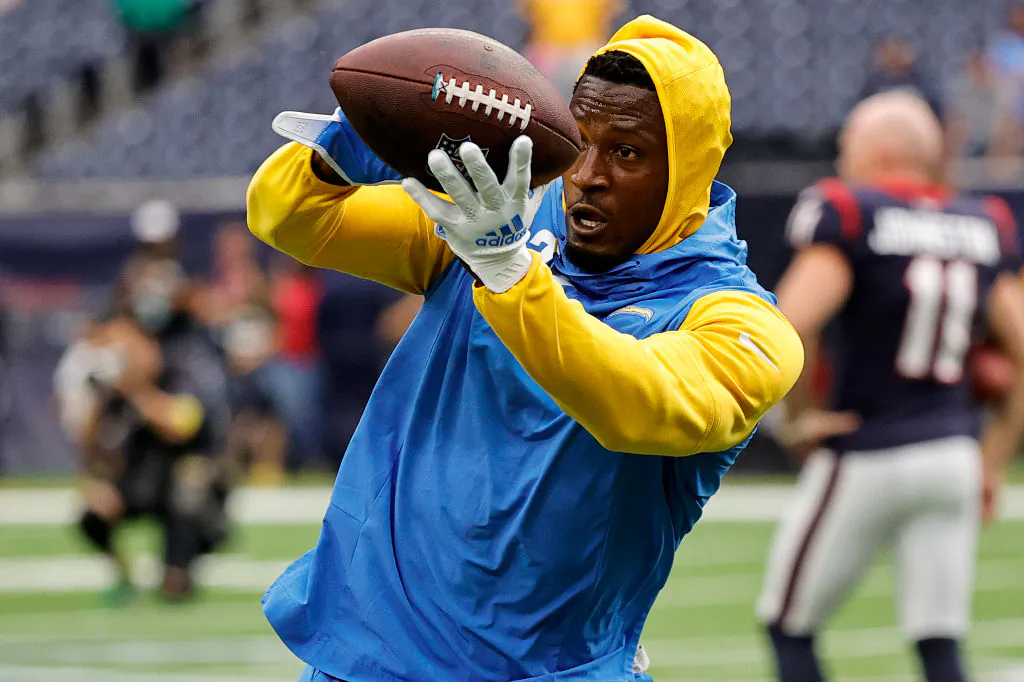 J.C. Jackson #27 of the Los Angeles Chargers warms up before the game against the Houston Texans at NRG Stadium in Houston, Texas, on Oct. 02, 2022. (Bob Levey/Getty Images)