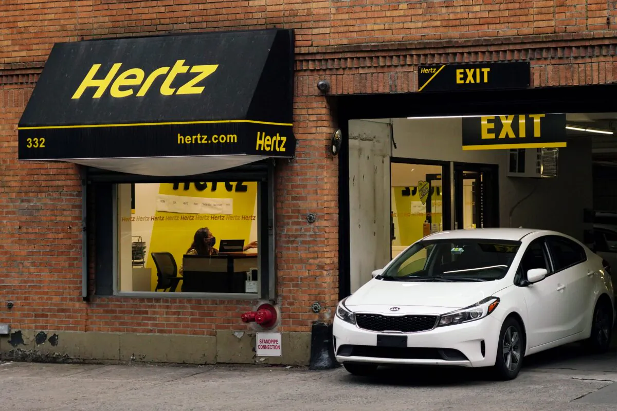 An exterior view of Hertz Car Rental in New York on May 23, 2020. (Cindy Ord/Getty Images)
