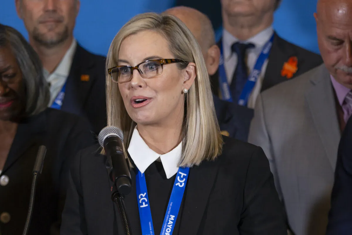 Reno Mayor Hillary Schieve speaks during the U.S. Conference of Mayors 90th Annual Meeting at the Peppermill Resort Hotel in Reno, Nev. on June 3, 2022. (Tom R. Smedes/AP Photo/)