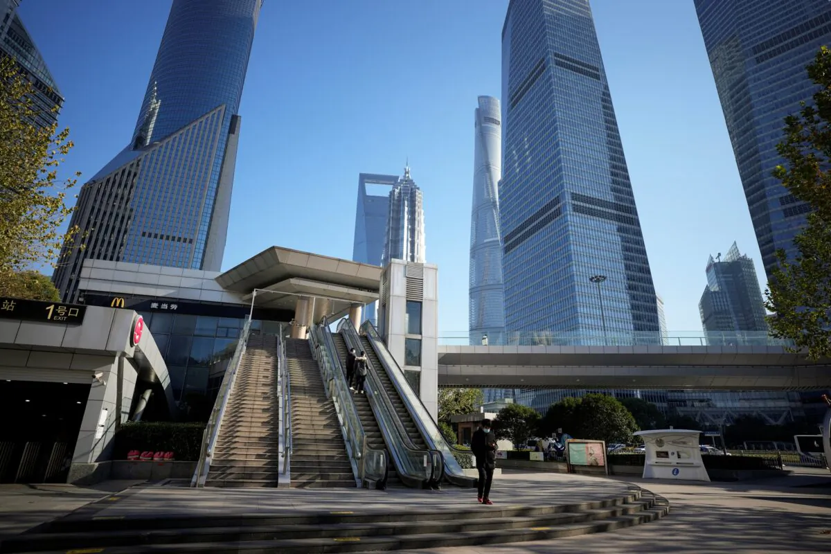 An empty area in Lujiazui financial district in Shanghai on Dec. 19, 2022. (Aly Song/Reuters)