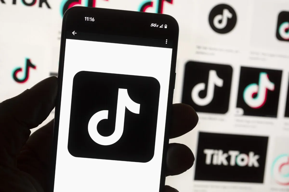 The TikTok logo on a cell phone in a file photo. (Michael Dwyer/AP Photo)