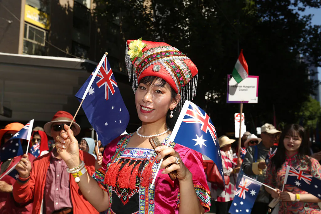 Participants in the Australia Day parade are seen as the walk down Swanston Street in Melbourne, Australia, on Jan. 26, 2020. (Robert Cianflone/Getty Images)