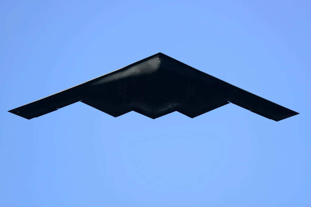 B-2 Spirit Stealth Bomber flies over the 133rd Rose Parade Presented By Honda in Pasadena, Calif., on Jan. 1, 2022. (Jerod Harris/Getty Images)