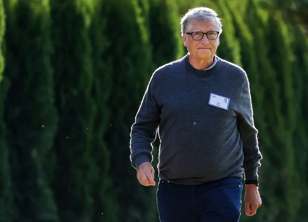 Bill Gates, co-founder of Microsoft and chair of the Gates Foundation, walks to a morning session during the Allen & Company Sun Valley Conference in Sun Valley, Idaho, on July 8, 2022. (Photo by Kevin Dietsch/Getty Images)