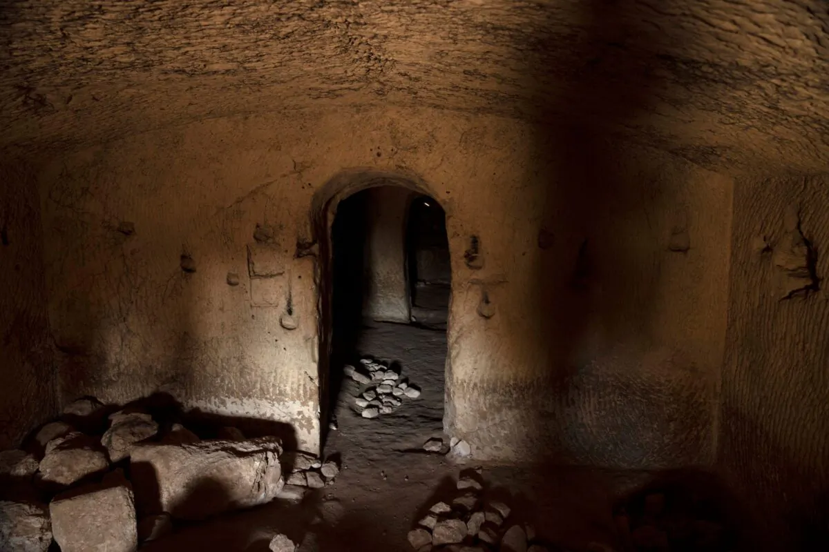 The interior of a 2000-year-old Second Temple-Period burial cave designated the Salome Cave that was recently uncovered in the Lachish Forest in Israel, on Dec. 20, 2022. (Maya Alleruzzo/AP Photo)