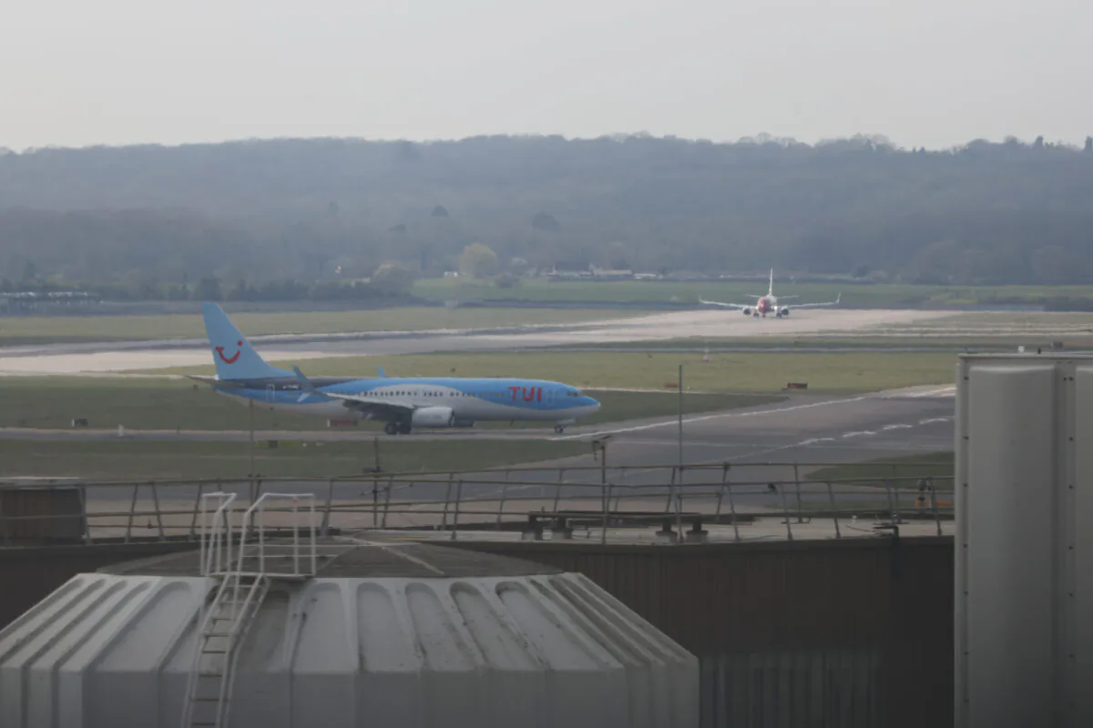 A TUI Airways on the tarmac at Gatwick Airport in London on March 27, 2022. (Hollie Adams/Getty Images)