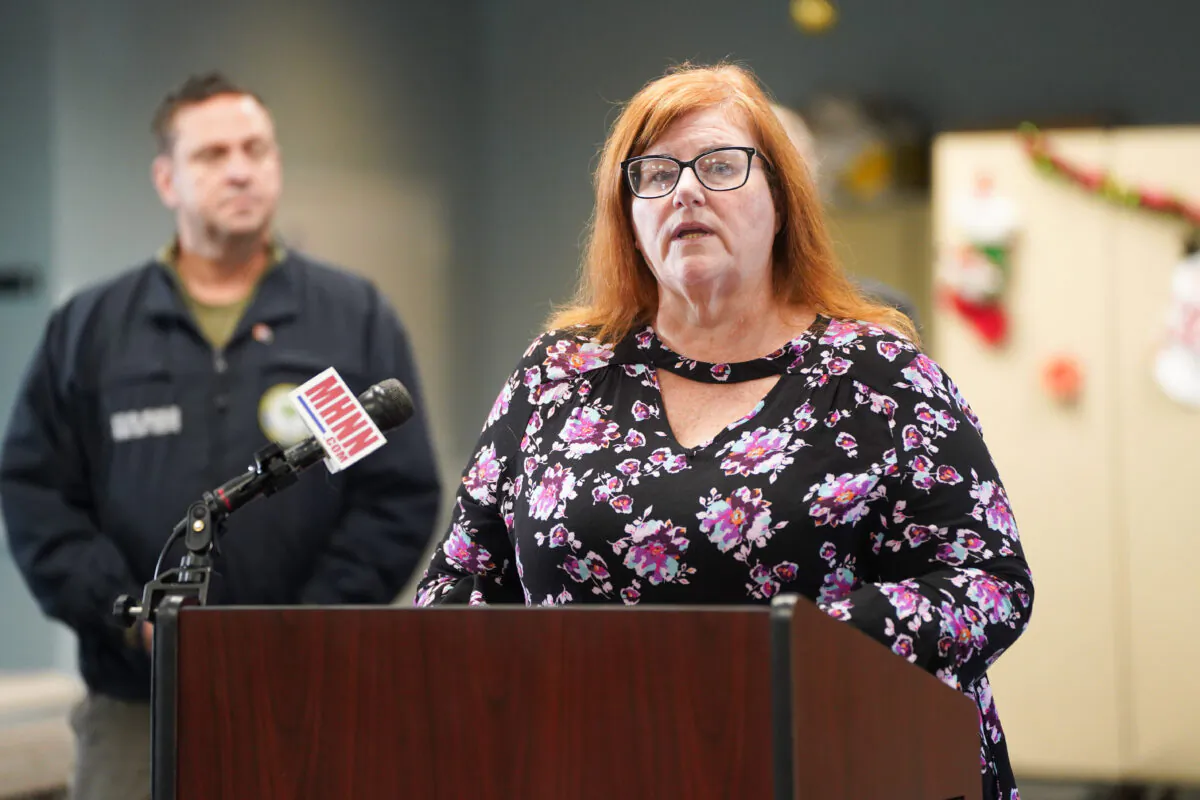 Regional Economic Community Action Program  Chief Operating Officer Michele McKeon speaks at a press conference to bring awareness to the fund, in Orange County, New York, on Dec. 20, 2022. (Cara Ding/The Epoch Times)
