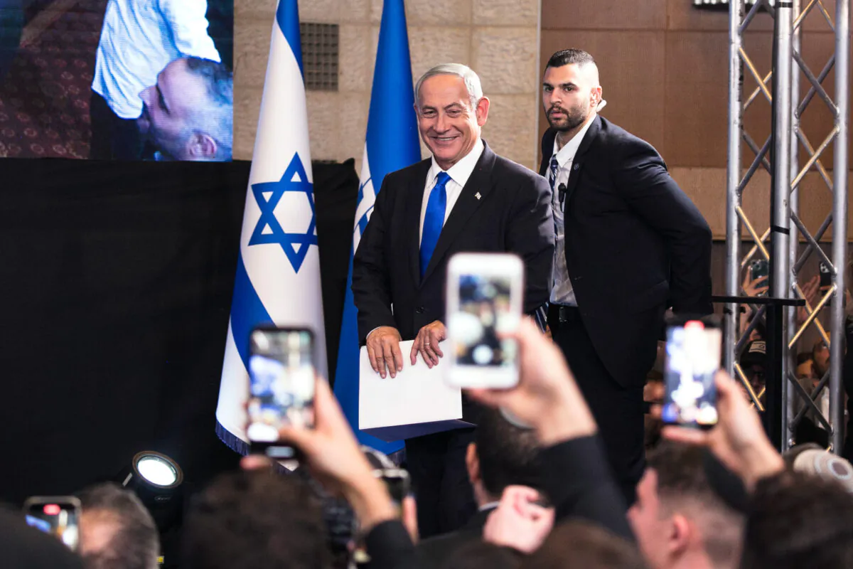 Benjamin Netanyahu’s bloc of political parties won a 64-seat majority in the Israeli Legislature, returning the Likud party leader to the nation’s helm as prime minister, on Nov. 1, 2022. (Amir Levy/Getty Images)