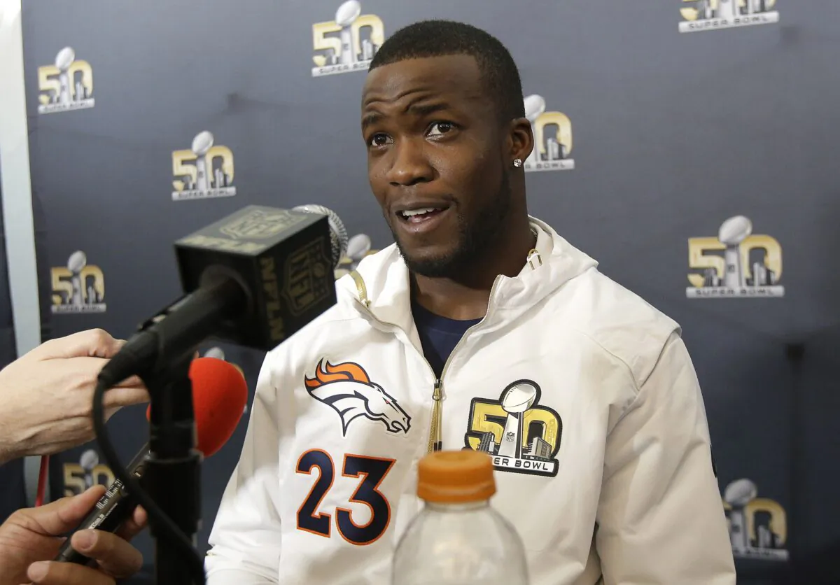 Denver Broncos running back Ronnie Hillman speaks to reporters in Santa Clara, Calif., on Feb. 2, 2016. (Jeff Chiu/AP Photo)