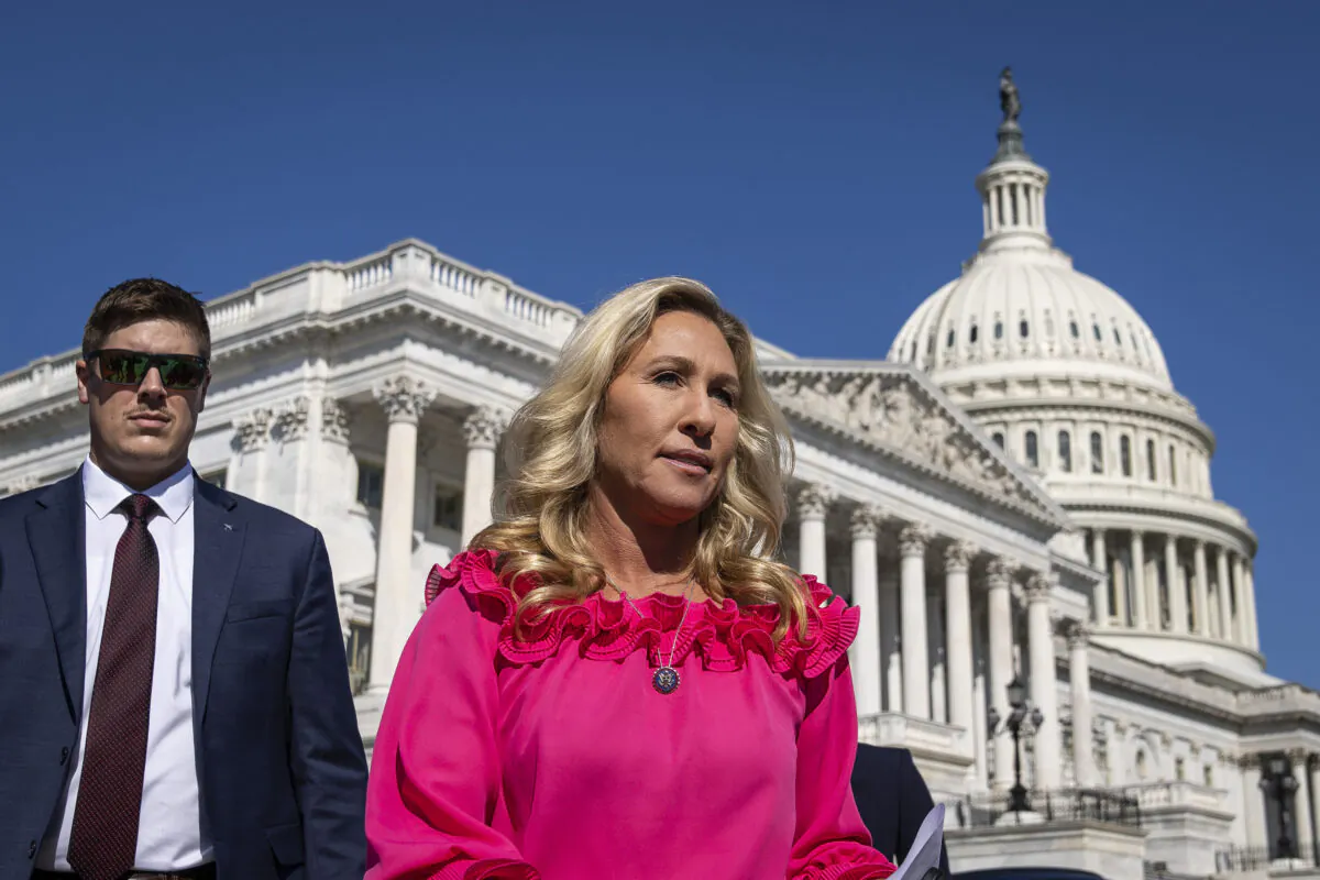 Rep. Marjorie Taylor Greene (R-GA) arrives for a news conference on Capitol Hill in Washington, DC on Sep. 20, 2022. (Drew Angerer/Getty Images)