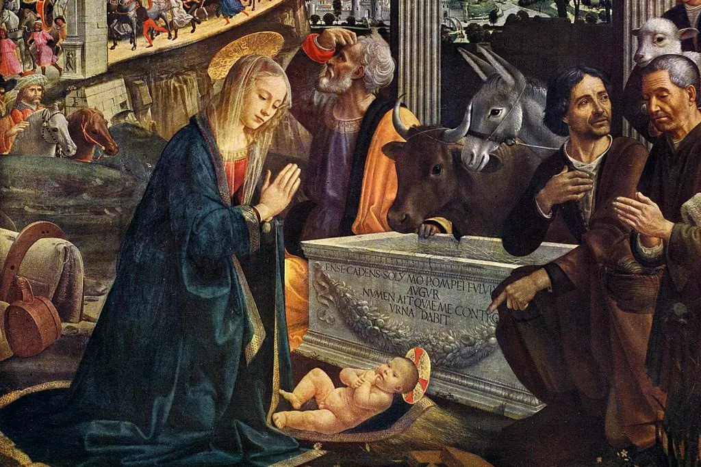 God came down from heaven in the form of a baby. A detail from "Adoration of the Shepherds," 1485, by Domenico Ghirlandaio, 1485. (Public Domain)
