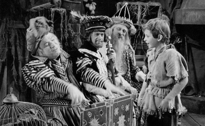 Photo of the Three Kings and Amahl from the 1958 version of the televised opera "Amahl and the Night Visitors." (Public Domain)