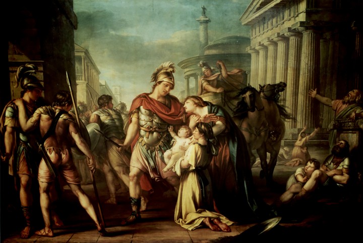 The hero of Troy, Hector, shows the softer side of a true man as he bids farewell to his wife and child before going to confront Achilles. "Hector's Farewell to Andromache," circa 1775, by Gavin Hamilton., Hunterian Art Gallery, University of Glasgow, UK. (Public Domain)