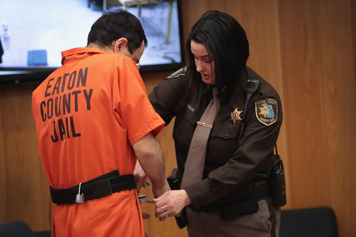 Larry Nassar arrives in court to be sentenced for criminal sexual assault on Feb. 5, 2018, in Charlotte, Michigan. Nassar was convicted twice on sexual assault charges. He was named by 265 girls and young women as assaulting them while he was a physician for USA Gymnastics and Michigan State University. He is serving up to 175 years in prison. (Scott Olson/Getty Images)