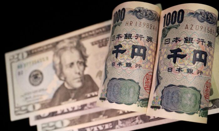 Banknotes of Japanese yen and U.S. dollar are seen in this illustration picture taken on Sept. 23, 2022. (Florence Lo/Illustration/Reuters)