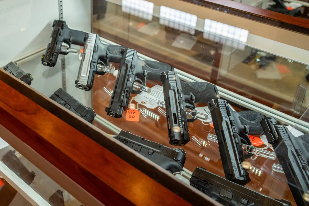 Handguns for sale in a store in Houston on Sept. 9, 2022. (Brandon Bell/Getty Images)