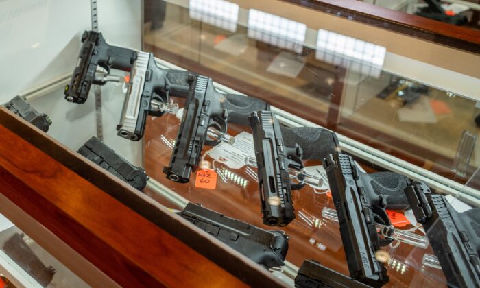 Handguns in a store in Houston, Texas, on Sept. 9, 2022. (Brandon Bell/Getty Images)