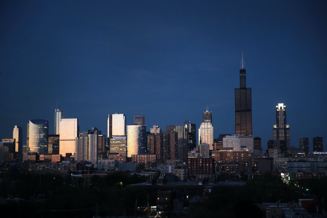 The downtown skyline in Chicago, Ill., on May 20, 2020. (Scott Olson/Getty Images)