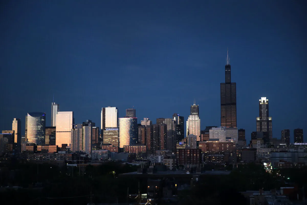 The downtown skyline in Chicago, Ill., on May 20, 2020. (Scott Olson/Getty Images)