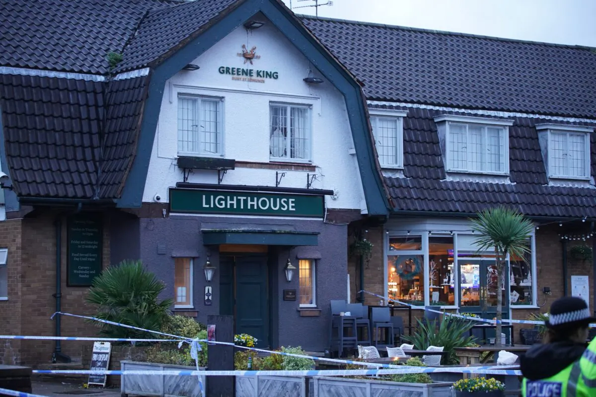Scene of a Christmas Eve shooting at the Lighthouse Inn in Wallasey Village, England, on Dec. 25, 2022. (Peter Byrne/PA Media)