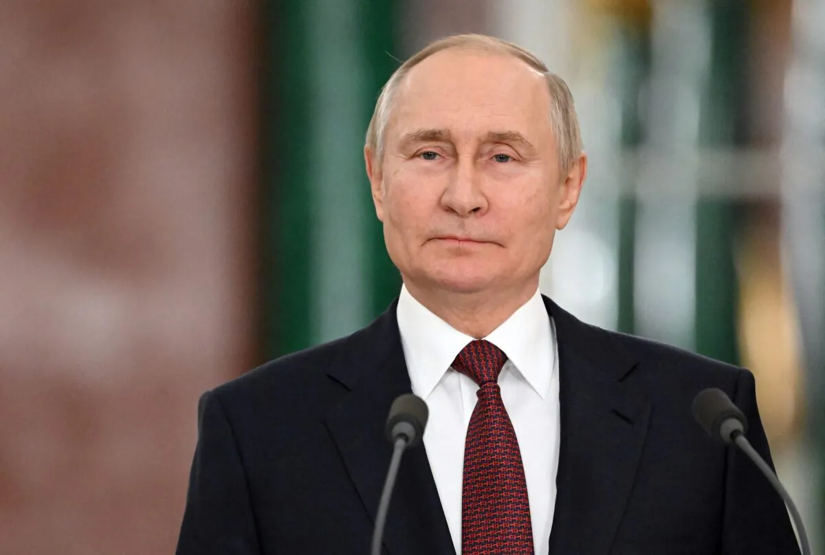 Russian President Vladimir Putin attends a news conference after a meeting of the State Council on youth policy in Moscow on Dec. 22, 2022. (Sergey Guneev/Sputnik/Pool via Reuters)