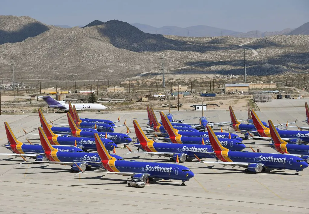 Southwest Airlines cancelled more than 16,500 flights over the holiday period. Pictured are aircraft at the Southern California Logistics Airport in Victorville, California, on March 28, 2019. (Mark Ralston/AFP)