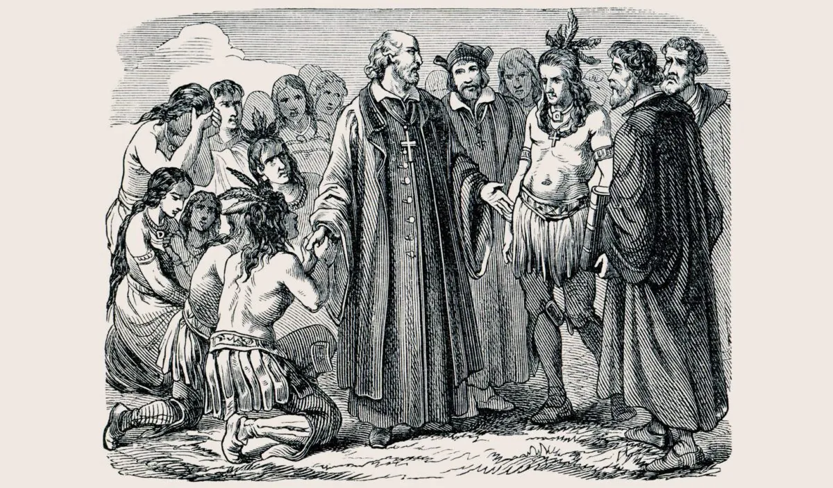 Bartolomé de las Casas, in the book "History of the Church," circa 1880. (Sergey Kohl/Shutterstock)