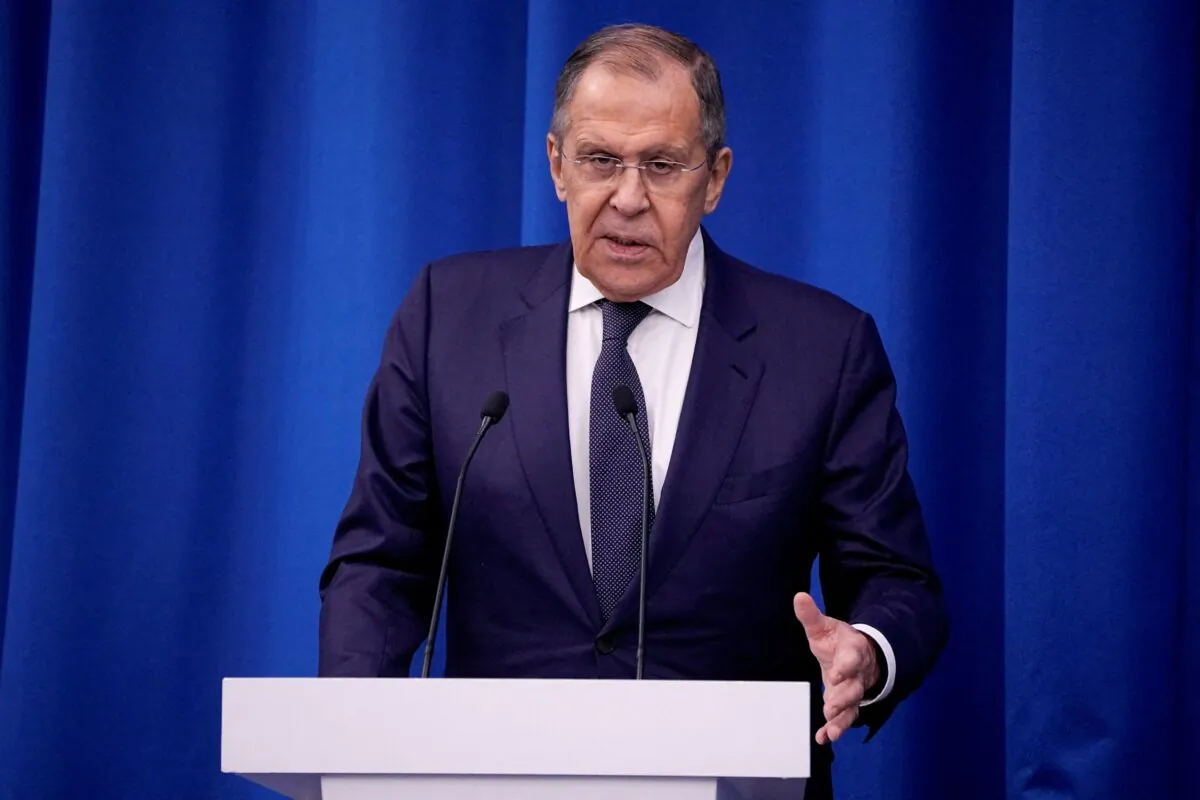 Russian Foreign Minister Sergei Lavrov attends the international conference "Eurasian Choice as a Basis for Strengthening Sovereignty" organized by the United Russia party in Moscow on Dec. 14, 2022. (Alexander Zemlianichenko/Pool via Reuters)