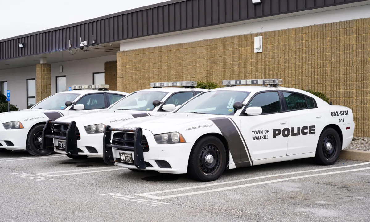Squad cars park outside Wallkill Police Department in N.Y. on Dec. 27, 2022. (Cara Ding/The Epoch Times)