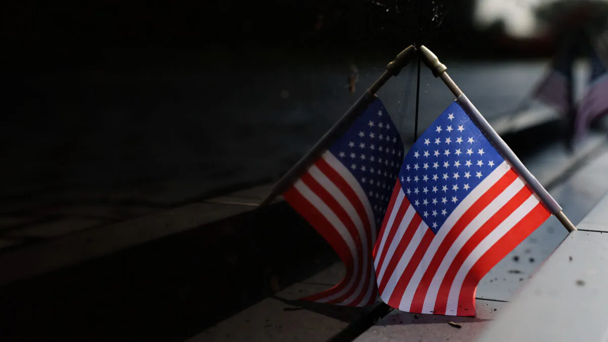 An American flag is seen at the Vietnam Veterans Memorial on National POW/MIA Recognition Day on the National Mall in Washington, D.C., on Sept. 16, 2022. (Kevin Dietsch/Getty Images)