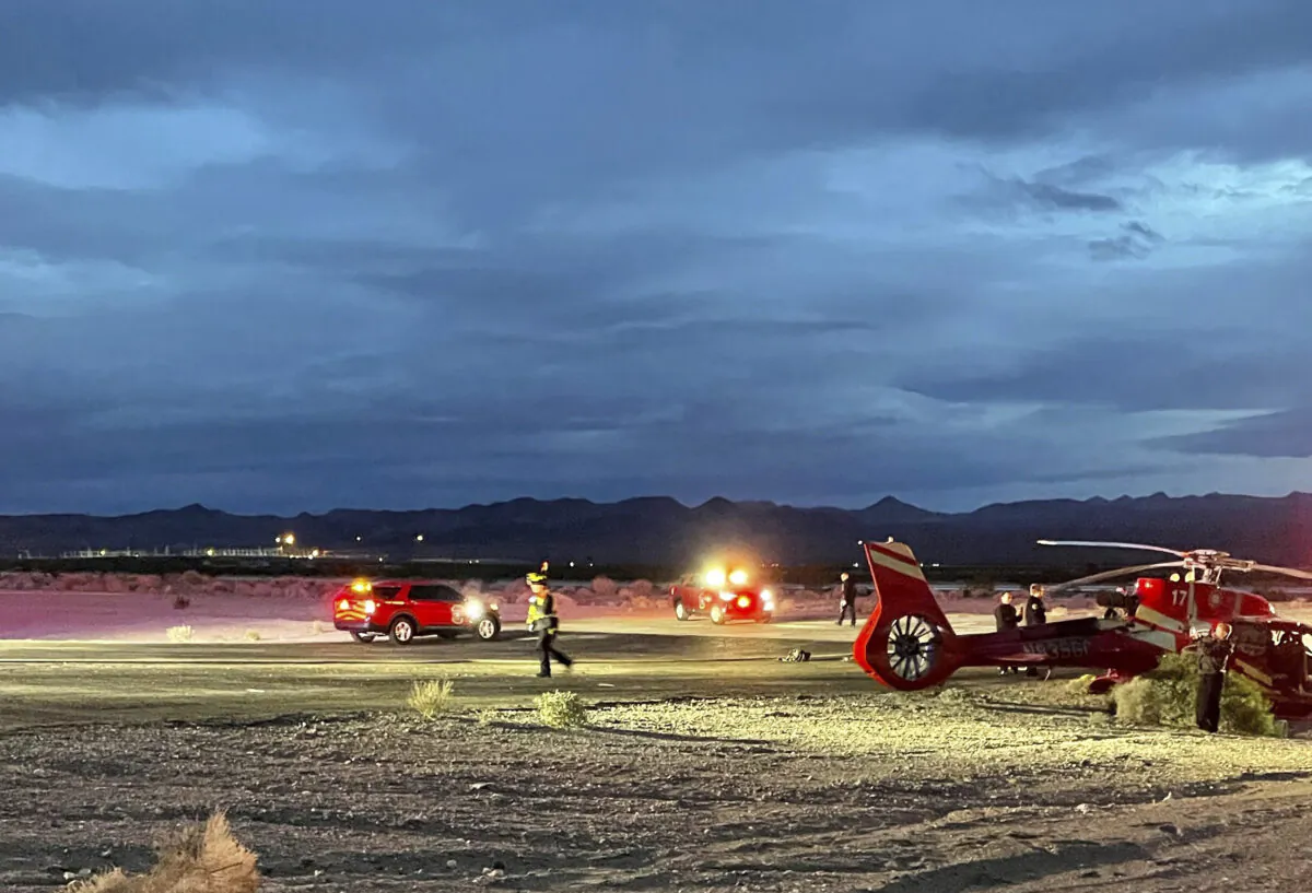 A Grand Canyon tour helicopter after a crash at Boulder City Municipal Airport in Boulder City, Nev., on Dec. 27, 2022. (Lisa LaPlante/Boulder City via AP)