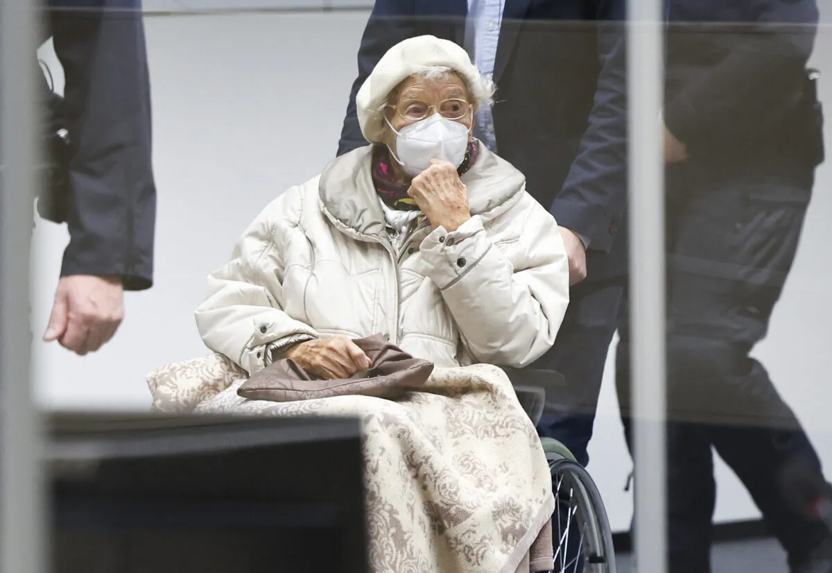 Irmgard Furchner, accused of being part of the apparatus that helped the Nazis' Stutthof concentration camp function, appears in court for the verdict in her trial in Itzehoe, Germay, on Dec. 20, 2022. (Christian Charisius/Pool Photo via DPA)