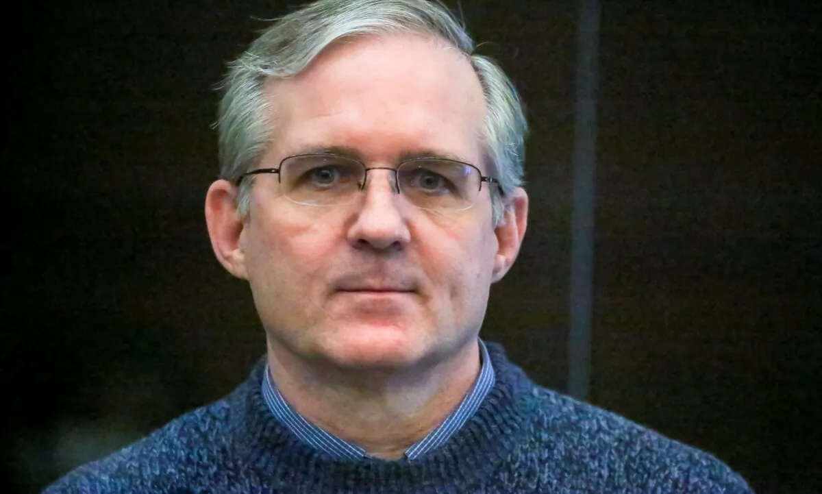 Paul Whelan, a former U.S. marine who was arrested for alleged spying, listens to the verdict in a courtroom at the Moscow City Court in Moscow on June 15, 2020. (Sofia Sandurskaya, Moscow News Agency photo via AP)