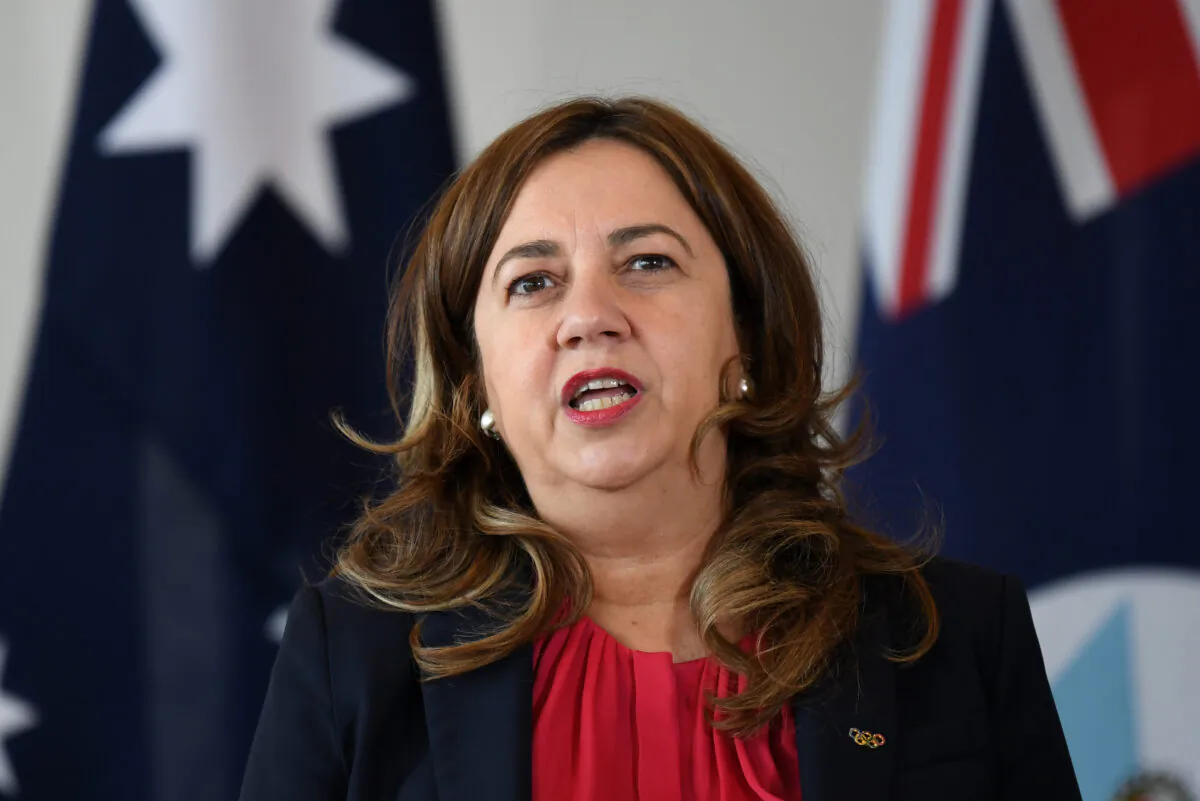 Former Queensland Premier Annastacia Palaszczuk speaks during a press conference in Brisbane, Australia, on Dec. 13, 2021. (Dan Peled/Getty Images)