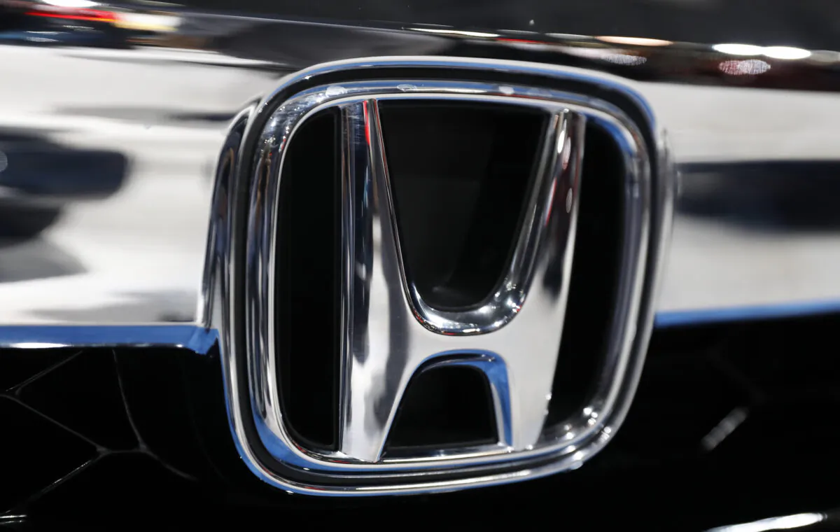 The Honda logo on a Honda car displayed at the New York Auto Show in the Manhattan borough of New York on March 29, 2018. (Shannon Stapleton/Reuters)
