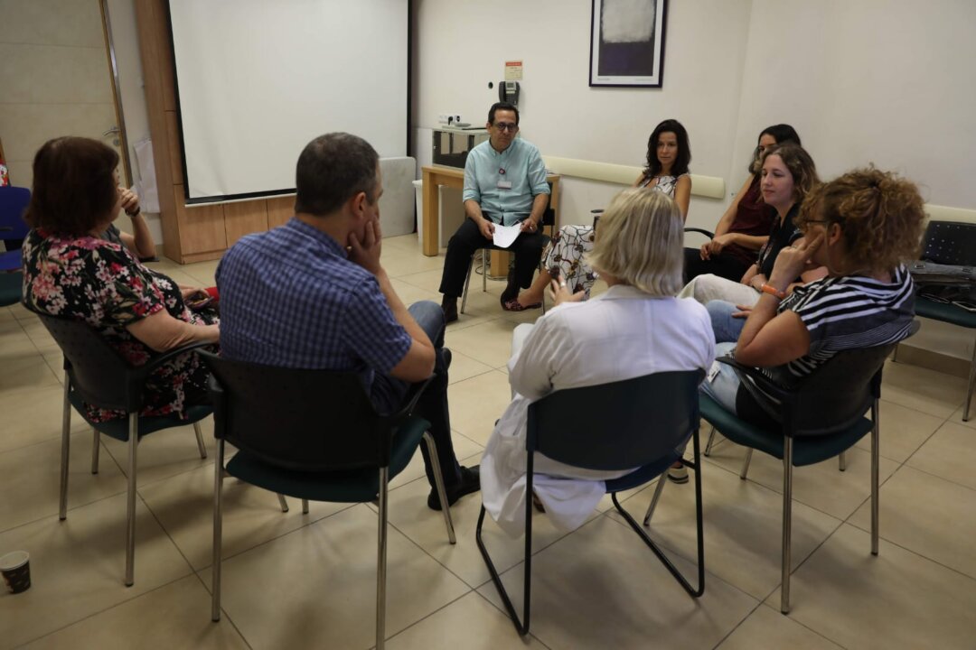 A professional meeting of mental health teams at Rambam Health Care Campus, Haifa, Israel, in an undated photo. (Courtesy of Rambam Health Care Campus)