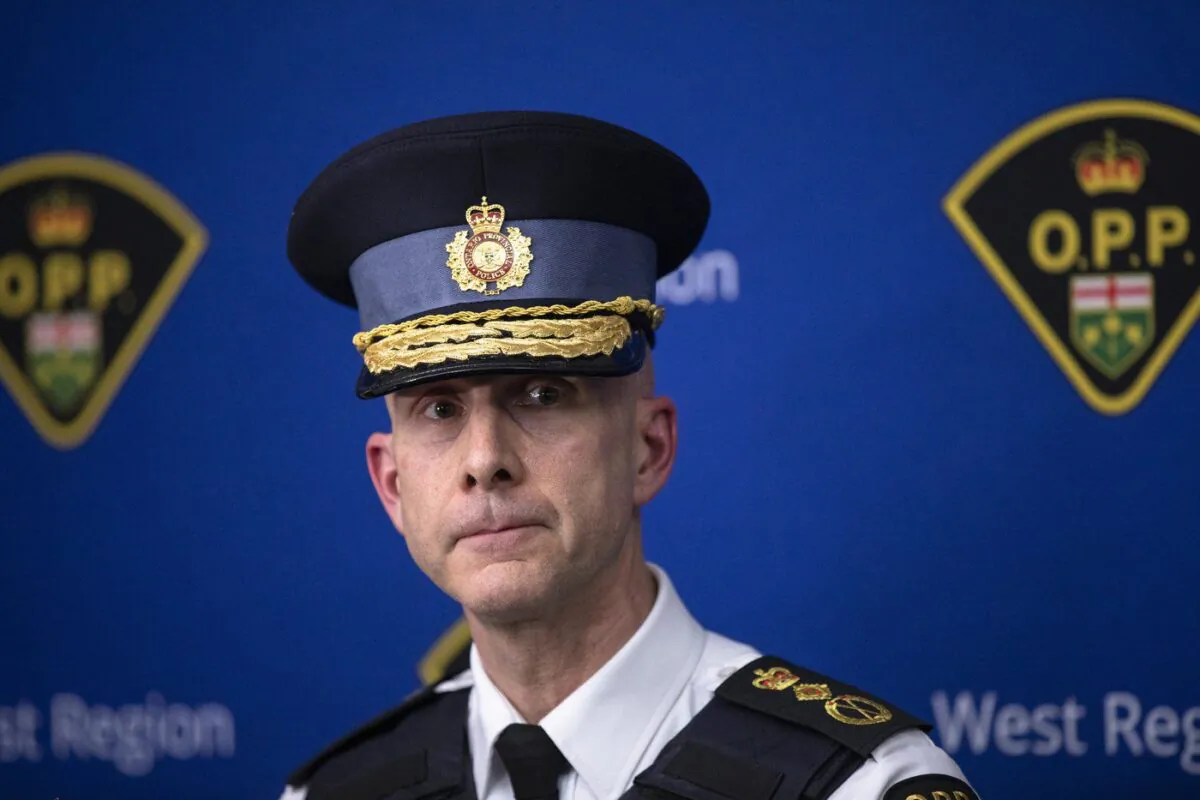 Ontario Provincial Police Commissioner Thomas Carrique speaks to media during a press conference at the Haldimand OPP detachment in Cayuga, Ont., on Dec. 28, 2022. (Nick Iwanyshyn/The Canadian Press)