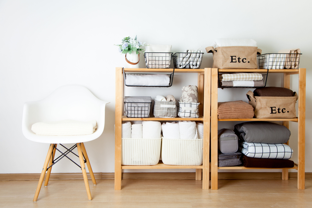 Spring,Cleaning,Of,Closet.,Vertical,Tidying,Up,Storage.,Neatly,Folded