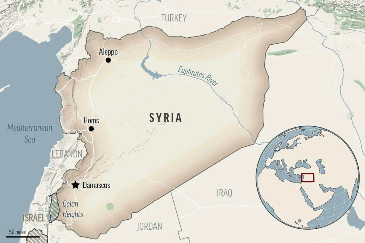 A locator map for Syria with its capital Damascus. (AP Photo)