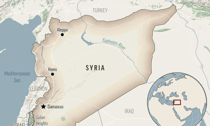A locator representation  for Syria with its superior  Damascus. (AP Photo)
