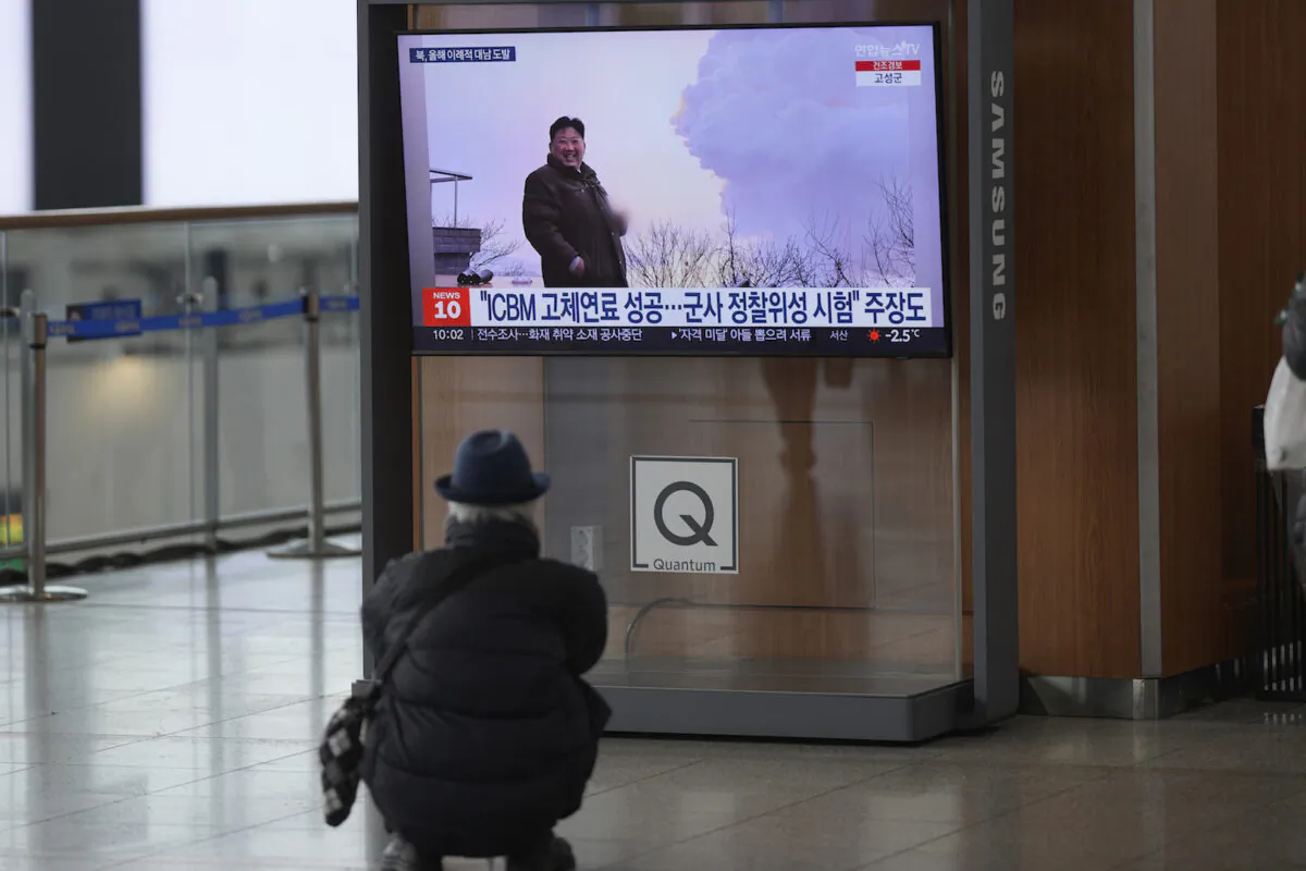 A TV screen shows a file image of North Korean leader Kim Jong Un during a news program at the Seoul Railway Station in Seoul, South Korea, on Dec. 31, 2022. (Lee Jin-man/AP Photo)